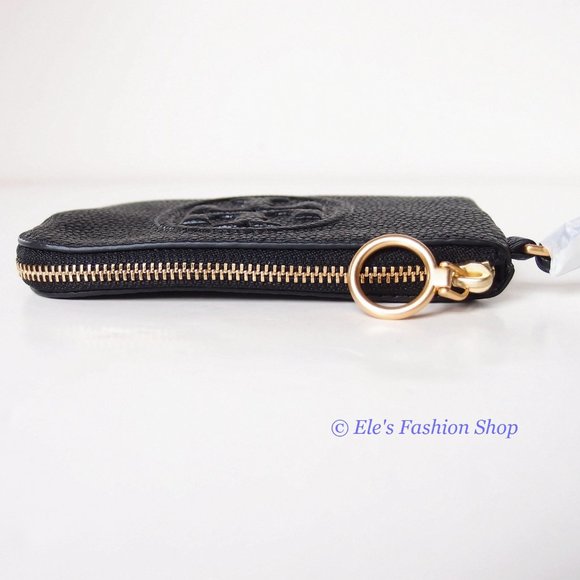 NWT Tory Burch Perry Bombe Card Case Small Leather Wristlet BLACK AUTHENTIC